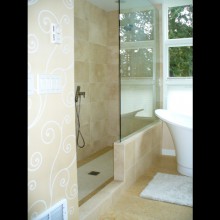 Bathroom remodel with walk-in shower and freestanding bathtub